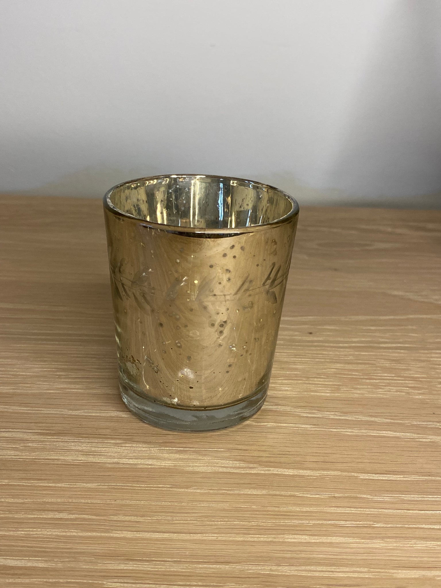 Votive Antique silver with etched vine leaves